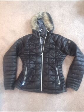 Dare2b Black Quilted Hooded Puffer with Faux Fur Trim